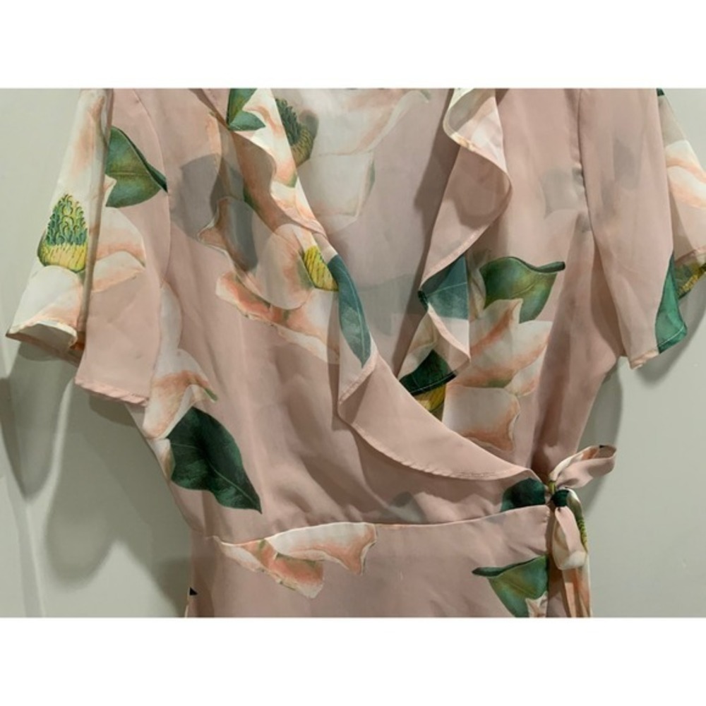 Show Me Your Mumu Pink Magnolia Floral Ruffle Wrap Mini Dress Small - Picture 7 of 17